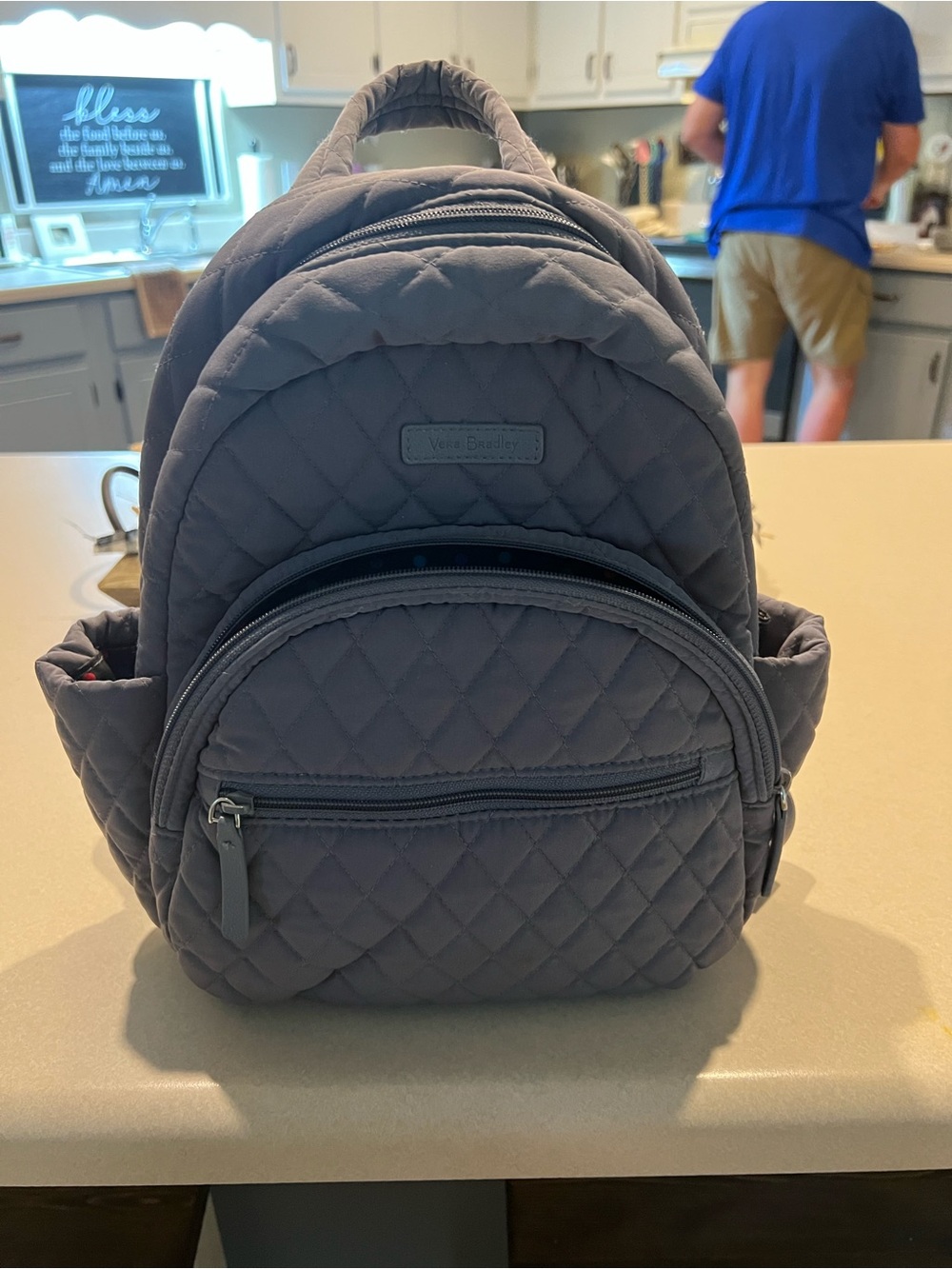 Vera Bradley Quilted Mini Backpack in Slate Gray